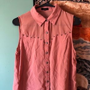 dusty pink button up studded tank
